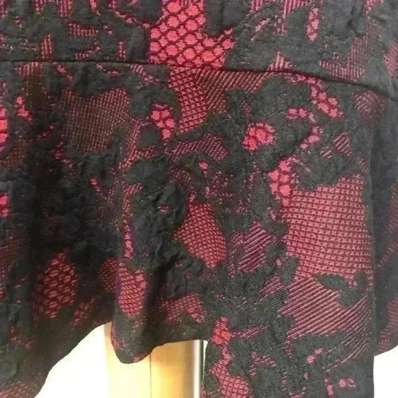 MICHAEL KORS Red Currant Black Lace Print Knit Flare Hem Skirt Petite Large NWT - Picture 4 of 16